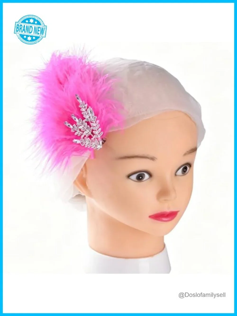 Vintage Feather Headpiece Hair Clip Fascinator with Rhinestone Embellishments